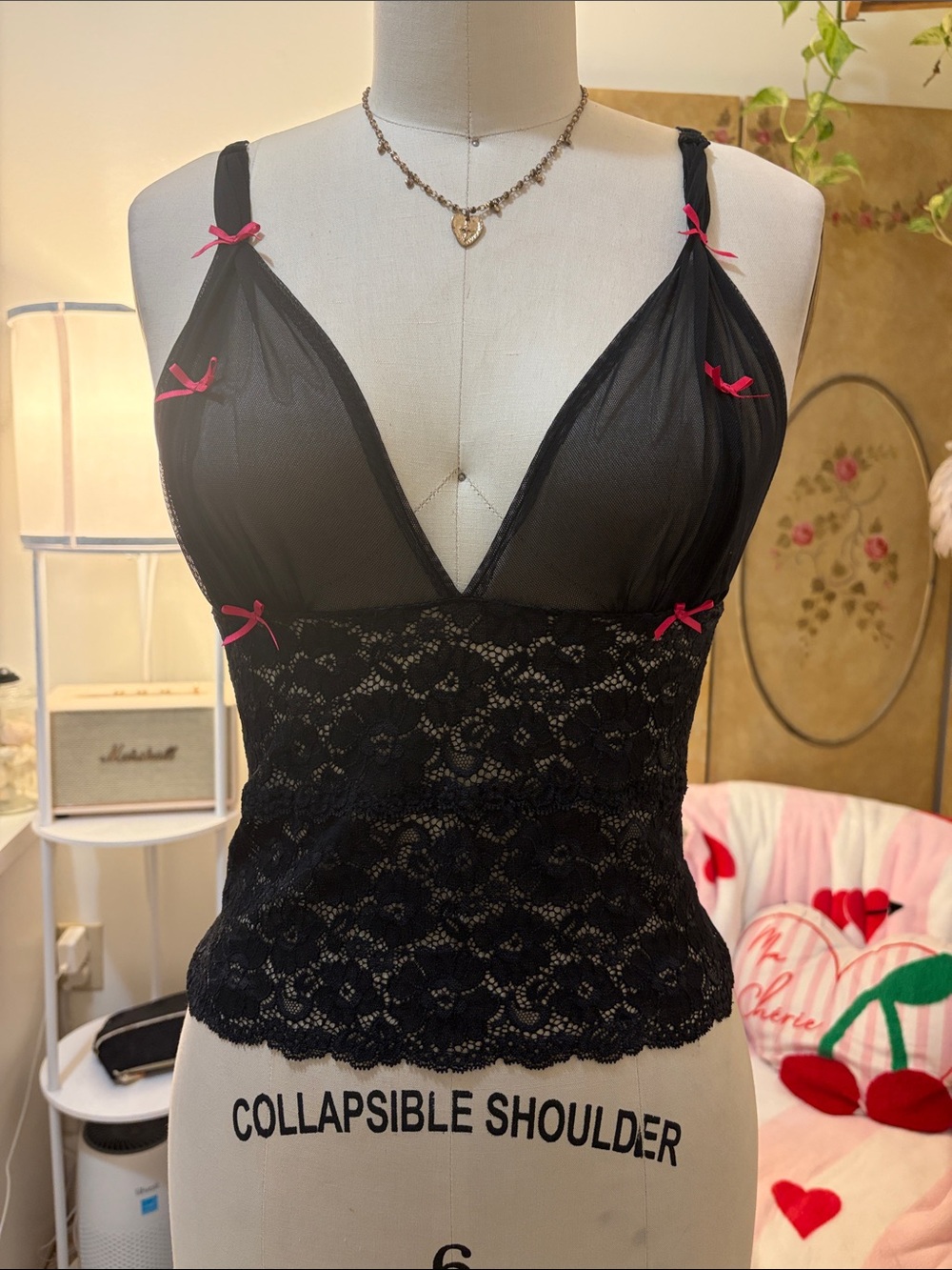 Victoria's Secret Black Lace & Pink Accent Bralette Tank